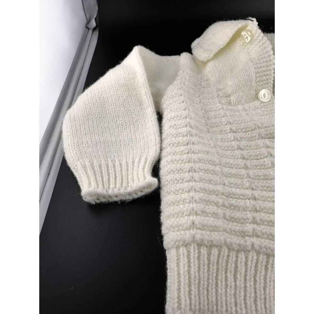 CradleKnit Sweater 6-12 months Unisex White Button‎ Down Acrylic Reborn Doll Vtg